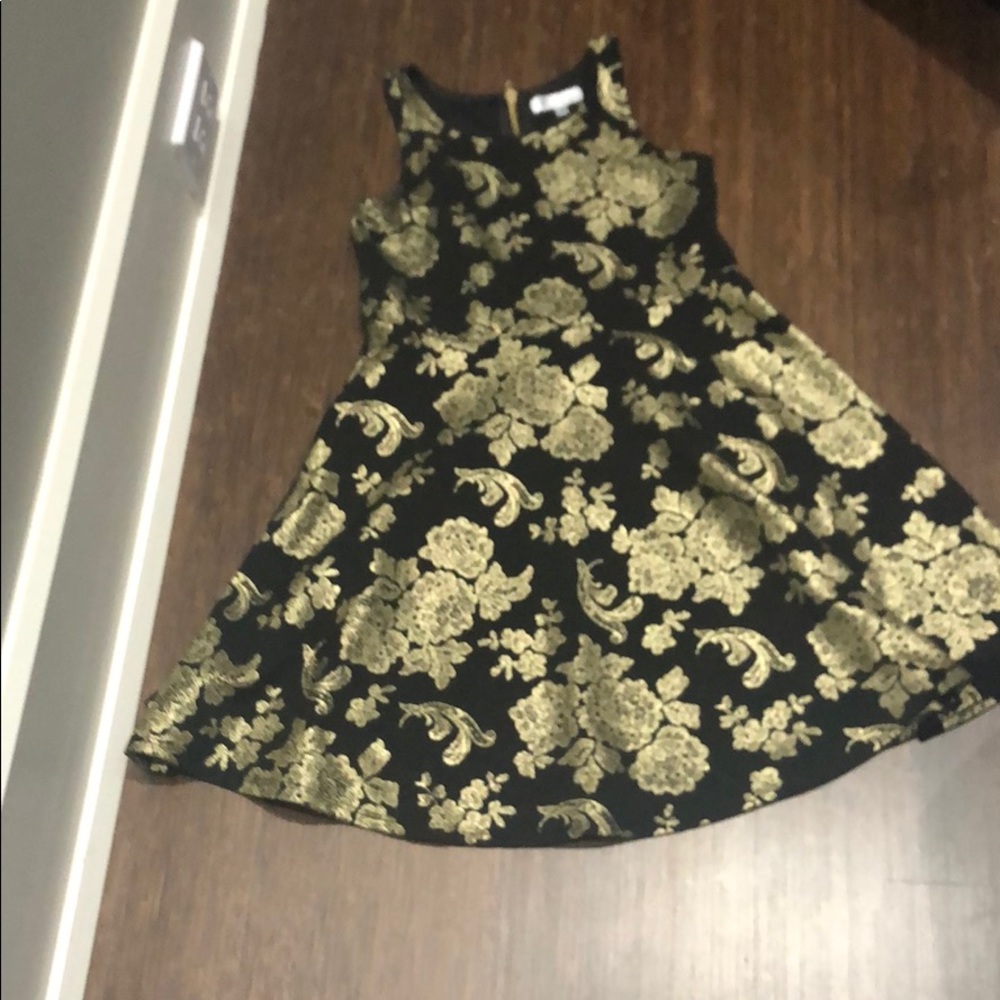 Black with Gold Metallic Print Party Dress